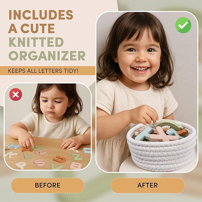 JoyCat Silicone Alphabet Magnetic Letters, 26 Uppercase ABC Fridge Magnets for Toddlers & Kids, Baby Learning Refrigerator Toy Set, Preschool Birthday Gifts for Boys Girls Age 1+ (Muted Color)-CubbioJoy