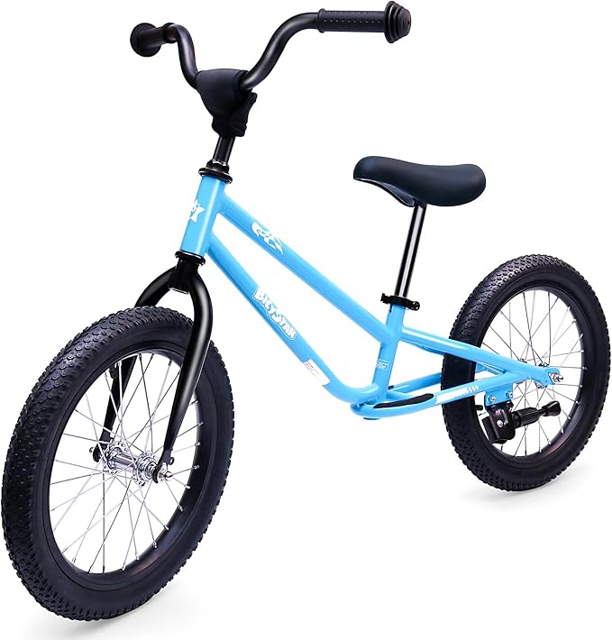 16 Inch Kids Balance Bike for 5-8 Year Old, BMX Kids Bike with No Pedals, Air Rubber Tires, Footrests, Adjustable Height for Big Kids, Boys, Girls-CubbioJoy