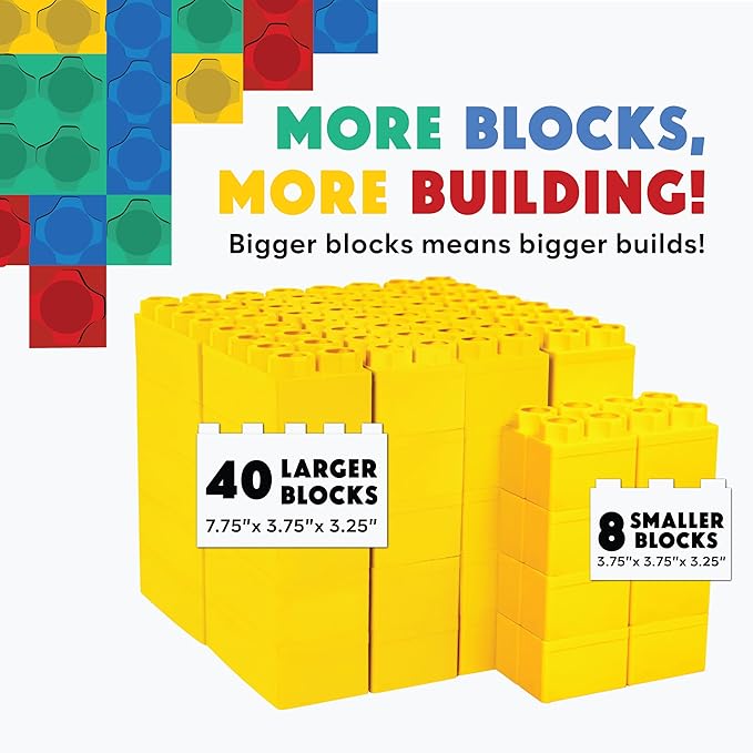 Big Blocks for Kids Ages 4-8 — Indoor & Outdoor Blocks Kids Games — Yellow Large Building Blocks - 48pc-CubbioJoy