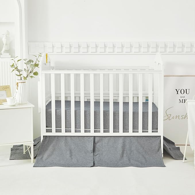 Brandream Gender Neutral Baby Crib Bedding Set 3 Pieces 100% Cotton Like Linen Supersoft Classic Quilted Plaid Design Boho Bohemian Farmhouse Chic Nursery Decor (Gray)-CubbioJoy