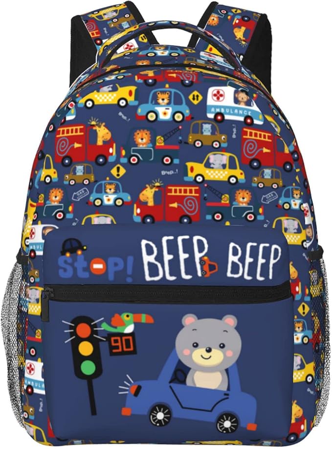 Cartoon Car Animal Backpack For Kids School Boys Girls, Bear & Traffic Light Design, Lightweight Waterproof Ergonomic Backpack For Age 3-5 5-7 7-9 9-12 School Book Bag Daypack Outdoor Play-CubbioJoy
