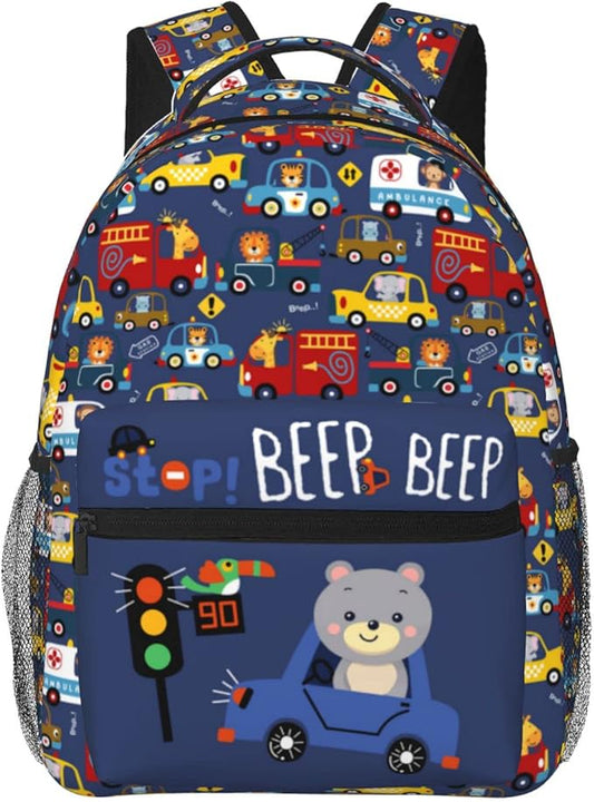 Cartoon Car Animal Backpack For Kids School Boys Girls, Bear & Traffic Light Design, Lightweight Waterproof Ergonomic Backpack For Age 3-5 5-7 7-9 9-12 School Book Bag Daypack Outdoor Play-CubbioJoy