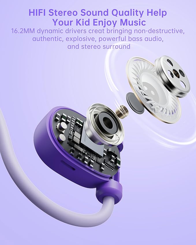 Kid Headphones for School, Air Conduction Open Ear Headphones, 3.5mm Jack Wired Cord, Ultra-Comfort, Ergonomic and Lightweight Design Perfect for School and Outdoor Activities-Purple-CubbioJoy