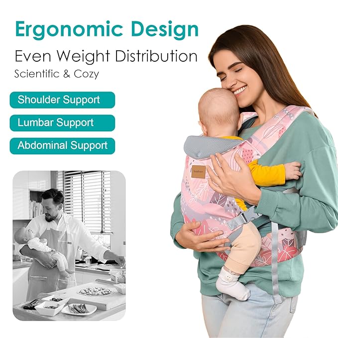 Baby Carrier Newborn to Toddler, Ergonomic Adjustable Toddler Carriers for 7-66 Lbs, Cozy Lightweight Infant Carrier with Neck Support, Baby Holder Carrier with Lumbar Support for Mom Dad-CubbioJoy