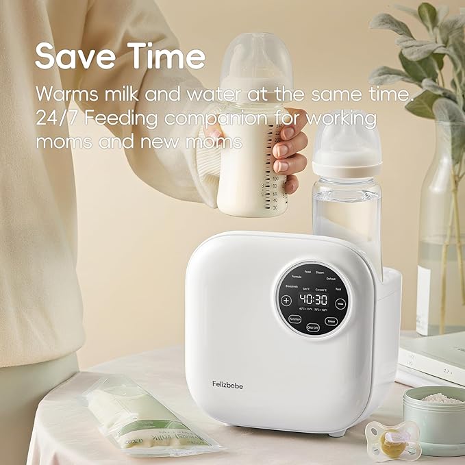 Baby Bottle Warmer, Felizbebe 10-in-1 Bottle Warmers for All Bottles, Detachable Body for Easy Cleaning, Accurate Temperature Control, Timer, Sterili-zing,Milk Warmer for Breastmilk or Formula-CubbioJoy