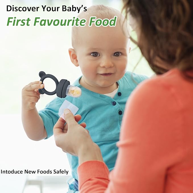 JEXFUN Silicone Baby Food Feeders + Freezer Tray for Batch Prep, Introduce New Foods Safely, Double as Silicone Teething Toys, BPA Free Silicone Feeder for Safe Infant Self Feeding - (Dark Grey)-CubbioJoy