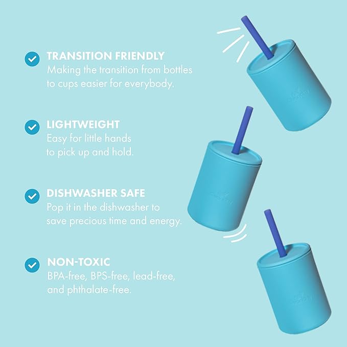 Avanchy Silicone Training Sippy Cup with Straw Lid – Tiny Cup for Babies 6+ Months to Toddlers 1 Year Old – 5 oz Infant Water Cup for Baby Led Weaning, Gray-CubbioJoy