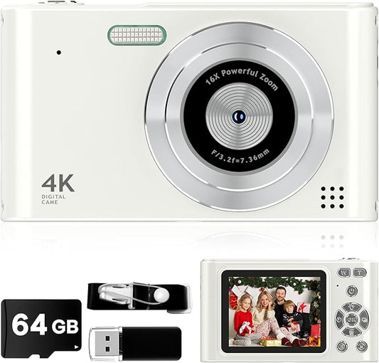 Digital Kids Camera 1080P Vlog Camera with 64GB, Lanyard, 16X Zoom Anti Shake, Card Reader 44MP Compact Portable Point Shoot Digicam for Kid Teen Girl Boy Christmas Halloween Thanksgiving-CubbioJoy