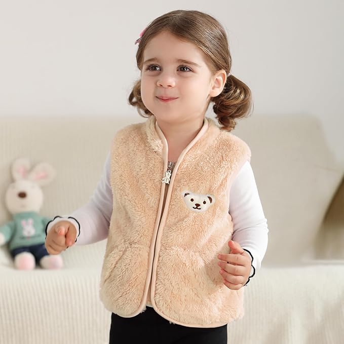 Baby Boys Girls Fleece Vest Zip Up Cute Bear Jackets Fuzzy Fall Winter Warm Clothes Newborn Outwear for Toddler Infant-CubbioJoy