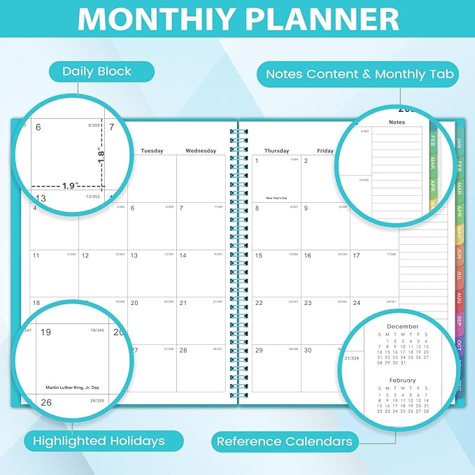 2026 Monthly Planner/Calendar - 2026 Planner, JAN 2026-DEC 2026, 12-Month Planner with Colorful Tabs, 2026 Calendar Planner for Daily Organizing - Waterproof Cover (8" x10", Monthly Pages & Notes, Blue)-CubbioJoy