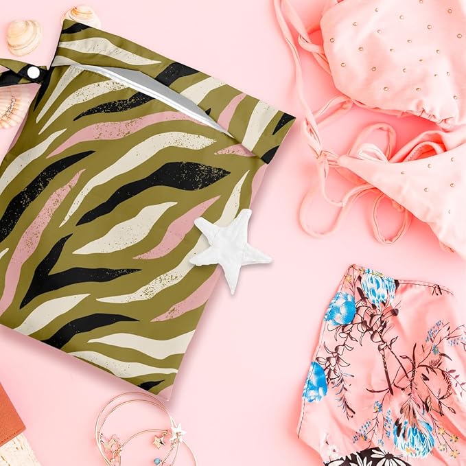 Wet Bag, Wet Dry Bag, Wet Bag for Swimsuit, Travel, Beach, Pool, Diapers, Dirty Yoga Gym Clothes, Makeup Bag, Waterproof Tropical Palm Leaves Decor Jungle Palm Leaf Favors-CubbioJoy