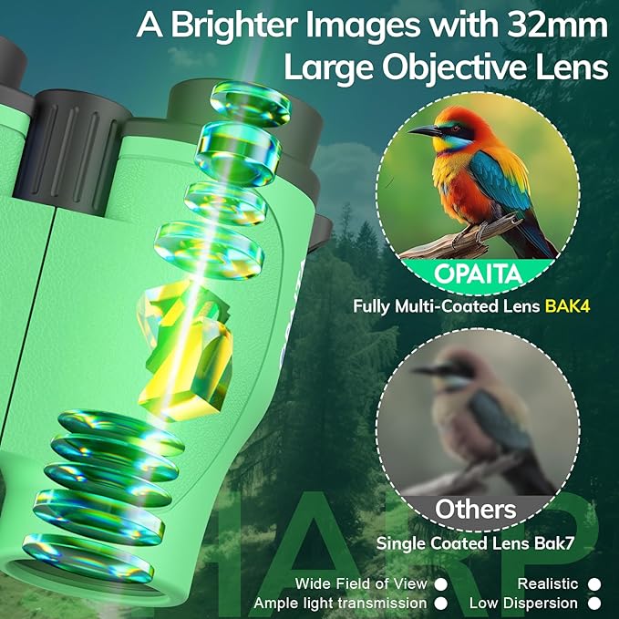 Compact Binoculars for Adults High Powered - OPAITA 20x32 Small Binoculars for Adults Kids with Low Light Vision for Hunting Cruise Ship Travel Concert Hiking Light Green-CubbioJoy