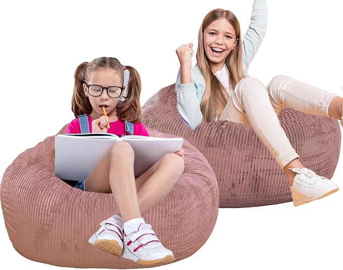 2 Pcs Classic Bean Bag Chair, with Faux Rabbit Fur Cover for Teens and Kids, Memory Foam Bean Bag Chairs, Ultra Soft Faux Fur Fabric, 2.5 feet Round Fluffy Bean Bag Sofa-CubbioJoy