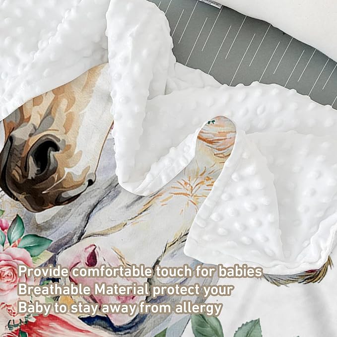 Custom Name Crib Bedding Set - Horse & Cow Pattern, Personalized Floral Nursery Bedding 3-Piece Set– Soft Blanket, Fitted Sheet, Changing Pad Cover – for Newborns Girls Nursery Gifts-CubbioJoy