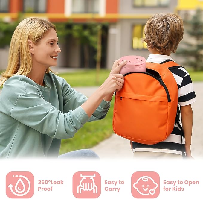 14oz Insulated Vacuum Food Jar with Buckle Lid,Soup Thermo for Hot Food Kids,Wide Mouth Leakproof Stainless Steel Lunch Container with Spoon-Pink-CubbioJoy