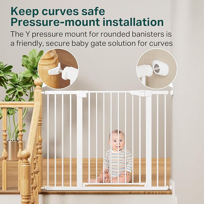 Cumbor 36" Extra Tall Baby Gate for Stairs, 29.7-48" Wide Dog Gates for Doorways, Auto Close Safety Gate for Babies and Pets, Easy Install, Pressure Mounted, Fits Doorways, Stairs, Entryways, White-CubbioJoy