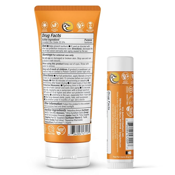 Badger Kids Mineral Sunscreen Combo, SPF 40 Cream + SPF 35 Kids Face Stick, Organic Sunscreens w/Mineral Zinc Oxide, Water Resistant, Reef Safe Broad Spectrum, Tangerine & Vanilla Scent, 2-Count-CubbioJoy