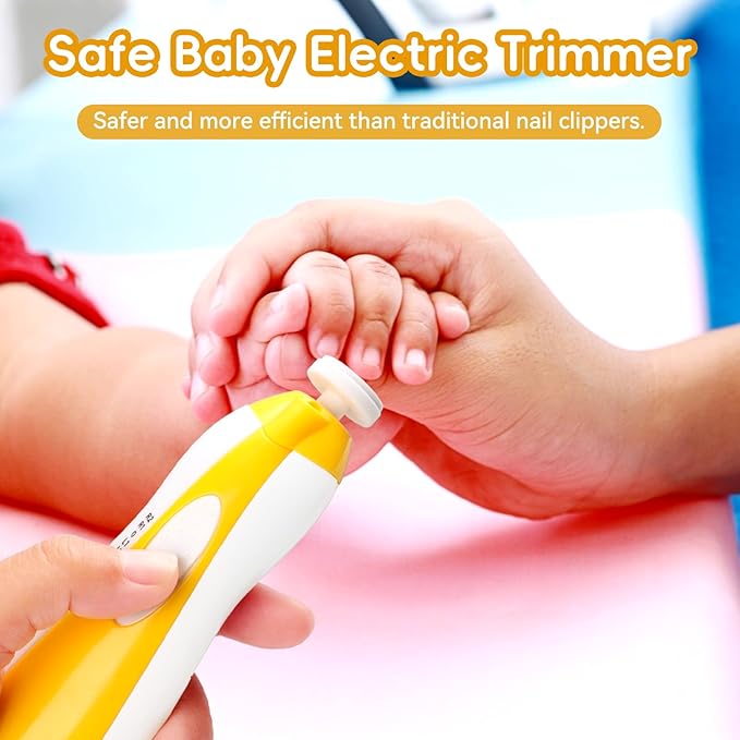 Baby Nail Trimmer Electric, 6 in 1 Baby Nail File Clippers Infant Grooming Kit Manicure Set for Toddler or Adults, Yellow-CubbioJoy