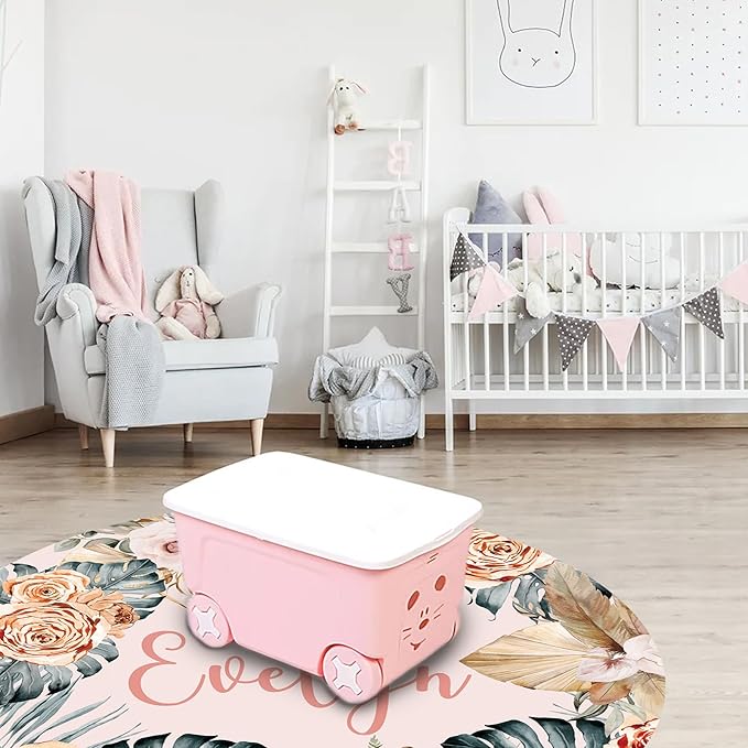 Custom Nursery Crib Bedding Set: 4 Piec Bohemian Flowers Baby Crib Sets for Girls with Personalized Name - Toddler Double Layer Blanket Set, Comfortable Crib Bed Sheets for Baby Toddlers-CubbioJoy