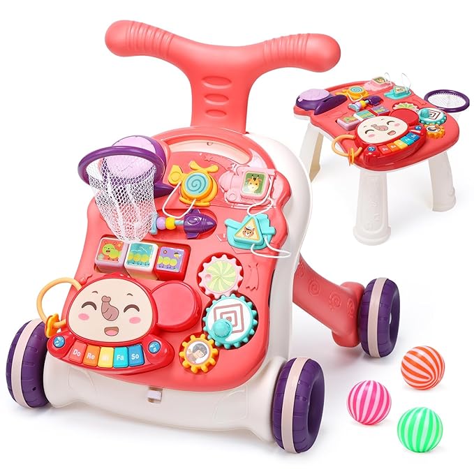 CUTE STONE Baby Walker for Boys Girls, 2 in 1 Sit-to-Stand Learning Walker and Activity Center, Baby Walking Toy, Early Learning Push Toy Gift for Infant-CubbioJoy
