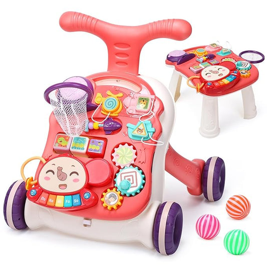 CUTE STONE Baby Walker for Boys Girls, 2 in 1 Sit-to-Stand Learning Walker and Activity Center, Baby Walking Toy, Early Learning Push Toy Gift for Infant-CubbioJoy