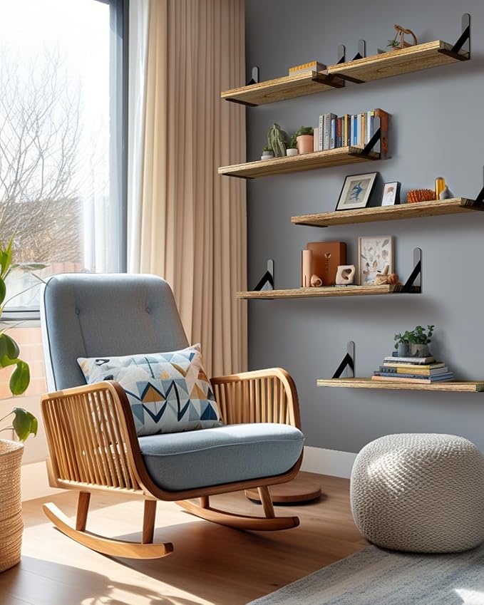 AMADA HOMEFURNISHING Long Wall Shelves, Rustic Farmhouse Style, Wood Floating Shelves for Wall Decor, Bathroom & Bedroom Storage, Living Room Book Shelves, 6pcs-CubbioJoy