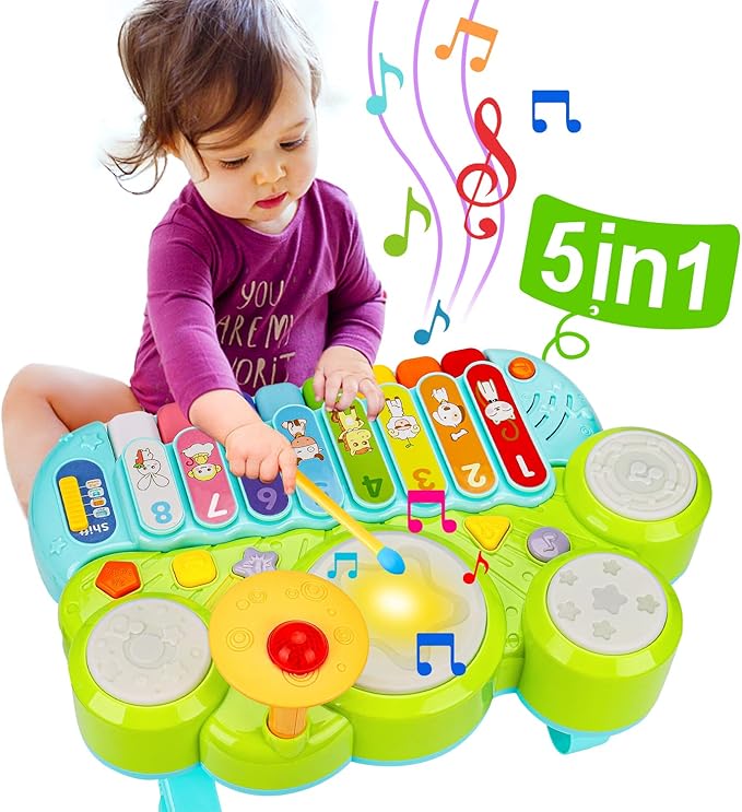Baby Musical Toys 3 in 1 Piano Keyboard Xylophone Drum Set for 1 Year Old Girls Boys Toys Age 2 Music Instrument Learning Toys Toddlers 1-3 0-2 First Birthday Gift Infant Baby Toys 6 9 12 18 Month-CubbioJoy