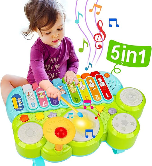Baby Musical Toys 3 in 1 Piano Keyboard Xylophone Drum Set for 1 Year Old Girls Boys Toys Age 2 Music Instrument Learning Toys Toddlers 1-3 0-2 First Birthday Gift Infant Baby Toys 6 9 12 18 Month-CubbioJoy
