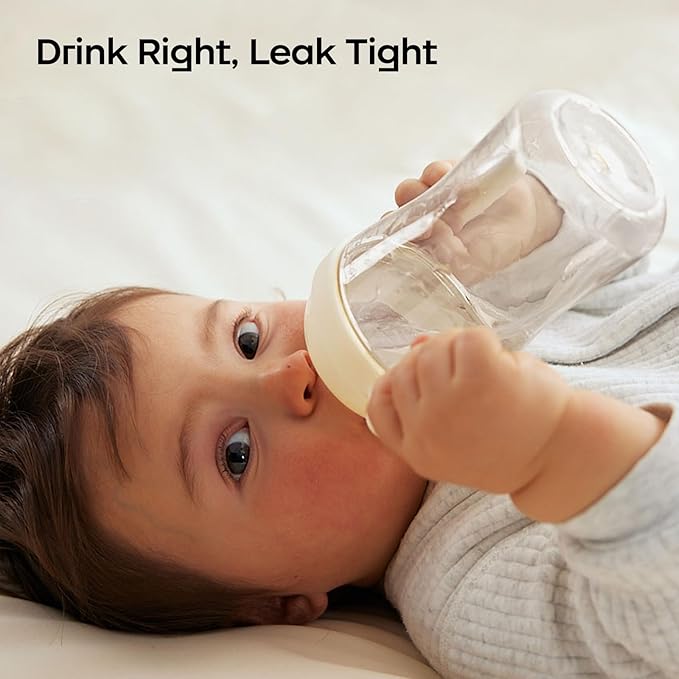 Bc babycare Sippy Cup Learner for 6+ Month Old with Nipples & Handles, Spill Proof Sippy Cup, Weighted Straw Toddler Cups, Anti-Choking Baby Cups 2 Packs, Beige-CubbioJoy