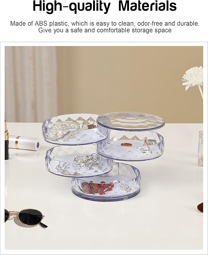 CONBOLA Acrylic Jewelry Organizer, Small Storage Box Jewelry Earring Holder for Women, 5-Layer Rotating Travel Jewelry Tray Case with Lid for Bracelet-CubbioJoy