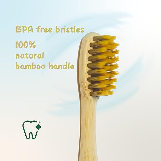 Children Bamboo Toothbrushes for 3 y+ Tots, BPA Free Bristles, Medium Soft, 6 PCS Bamboo Toothbrush for Dental Hygiene, Compostable and Sustainable, Classic Rounded Handle for Easy Grip-CubbioJoy