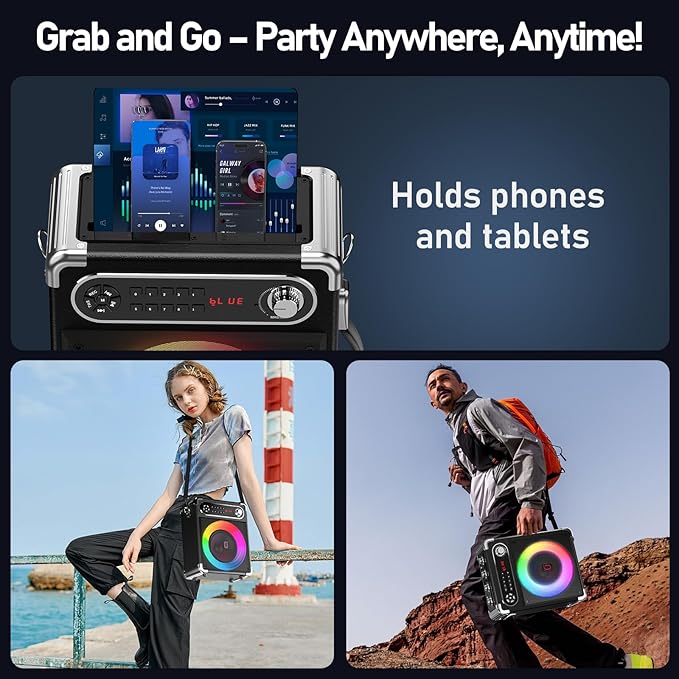 Karaoke Machine with 2 Wireless Microphones,【Upgraded 6.5"Woofer & 2"Tweeter】Portable Bluetooth 5.3 Karaoke Speaker, PA System with Bass/Treble/Echo Adjustment, Supports USB/AUX/TF/TWS for Home Party-CubbioJoy