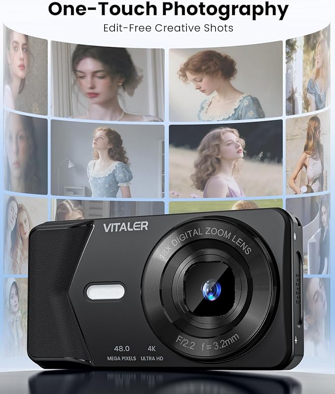 Digital Camera, Autofocus 48MP 4K Camera for Photography with 32GB Card, Portable Compact Point and Shoot Digital Camera for Teens Adult Beginner Kids with Metal Shell, 2000 mAh Battery-CubbioJoy