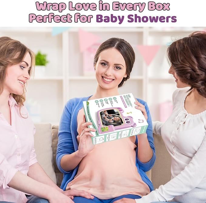 2-in-1 Baby Car Mirror with Lights & Soft Sounds, Cry Detector, Clear Night View, 360° Rotation, Shatterproof, Rear Facing Baby Car Seat Mirror with Remote Control, Perfect Baby Shower Gifts (Pink)-CubbioJoy