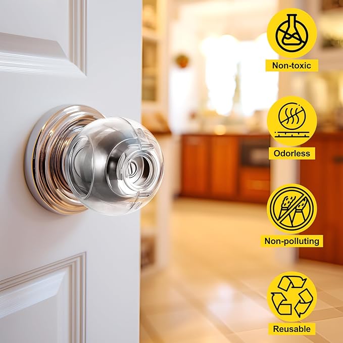 Clear Door Knob Safety Cover for Kids, 4 Pack Child Proof Door Knob Covers Fit More Color Knob Baby Proof Door Knob Covers Toddler Door Knob Cover Child Safety Door Knob Cover 2.7 X 2.3 Inches-CubbioJoy