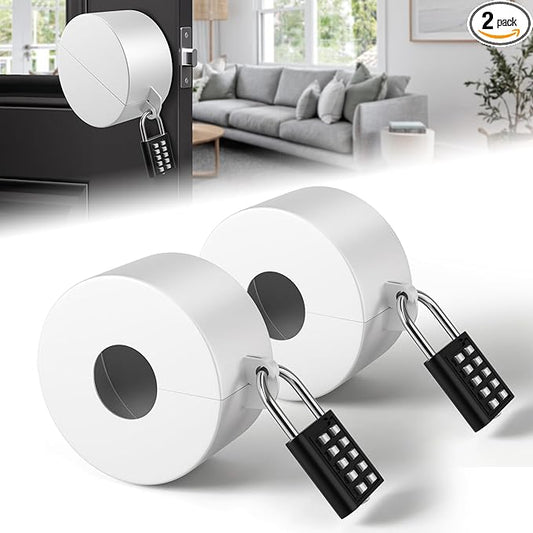 2 Pack Door Knob Lockout Device, Door Knob Cover Lock, Child Proof Door Knob Covers with Combination Padlock, Door Handle Lock for Dementia Elderly Safety, Temporary Door Lock -White-CubbioJoy