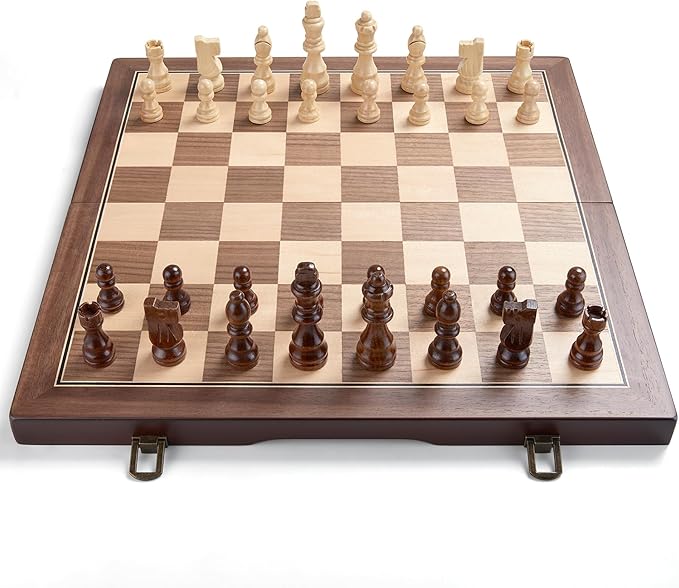 AMEROUS 15'' Magnetic Wooden Chess Set for Adults Kids - with Folding Board, Gift Package, Pieces Storage Slots, Handmade Pieces,Chess Board Game Set for Tournament Professional Beginner-CubbioJoy