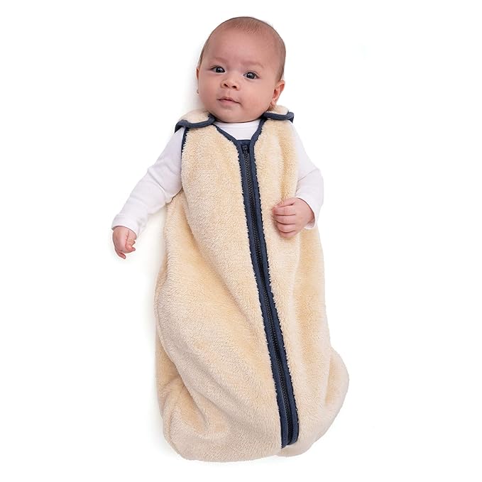 baby deedee Sleep Nest Teddy Baby Sleeping Bag, Oatmeal Navy, Medium (6-18 Month)-CubbioJoy