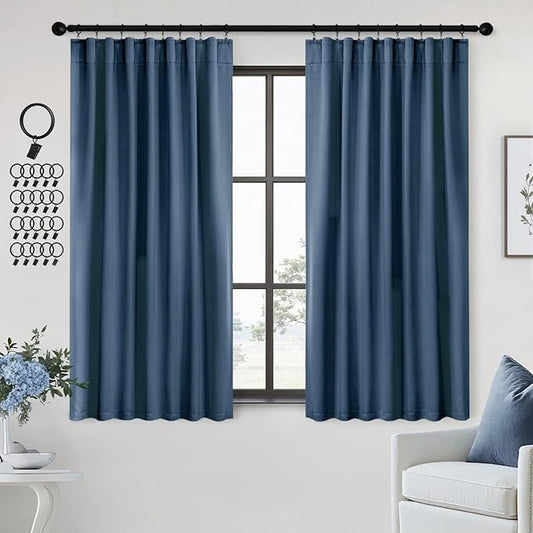 ANRODUO Back Tab Blackout Curtains for Bedroom Living Room, Rod Pocket Pinch Pleated Thermal Insulated Room Darkening Curtains 54 Inches Long 2 Panels, Stone Blue, 42 x 54 Inch-CubbioJoy