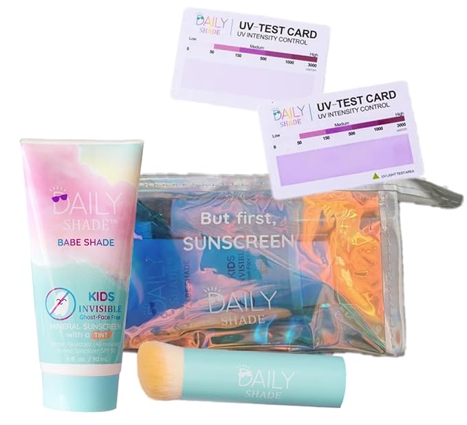 Kid's Sunscreen Starter Kit – Tinted Mineral Sunscreen for Face & Body with SPF 30, Shade Brush, Travel Bag & UV Card – Non-Nano Zinc, Reef Safe, Water Resistant & Hypoallergenic Skin Care-CubbioJoy