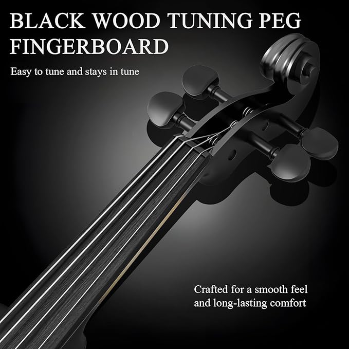 Beginner Violin 4/4, Full Size Violin for Adults, Teens, Student, Acoustic Fiddle Kit with Hard Case, Bow, Rosin, Bridge, Learners Age 12+ (Black)-CubbioJoy