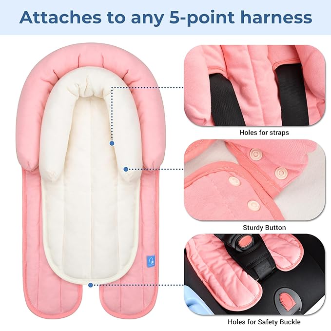 COOLBEBE Upgraded 2-in-1 Babybody Supports for Newborn Infant - Extra Soft Breathable Car Seat Insert Cushion Pad, Perfect for Carseat, Stroller, Swing, Bouncer, Pink-CubbioJoy