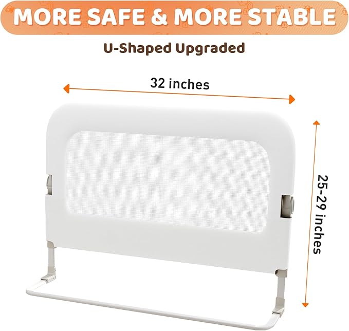 Bed Guard Rail for Toddlers - 47inch Foldable & Adjustable Height Baby Bed Safety Side Rails - Large Toddler Crib Railing Guard for Twin, Bunk, Full Size, Queen & King, Full Size Bed-CubbioJoy