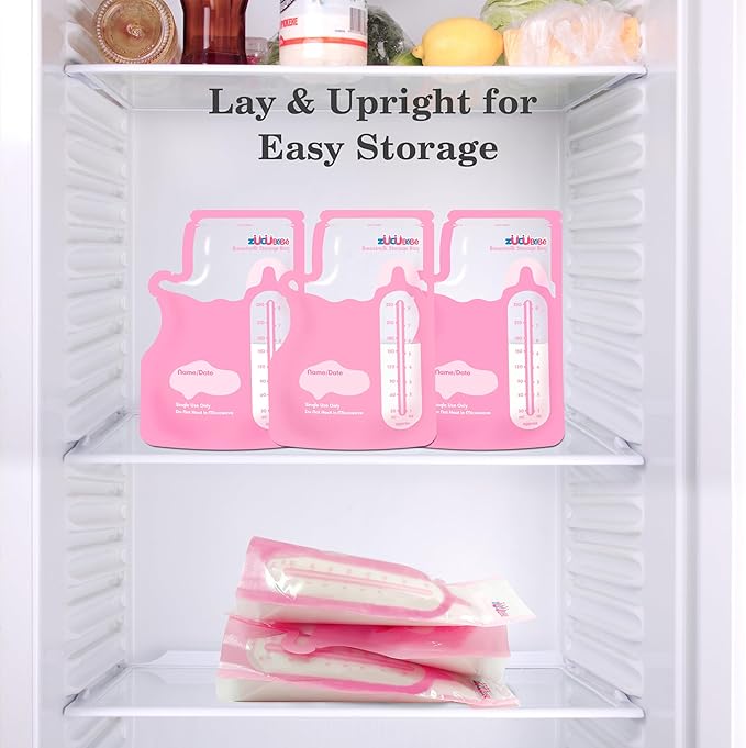 Breastmilk Storage Bags(50 Count)，8oz Milk Storage Bags for Breastfeeding，BPA Free with Easy Pour Spout, Self Standing, for Refrigeration and Freezing Red-CubbioJoy