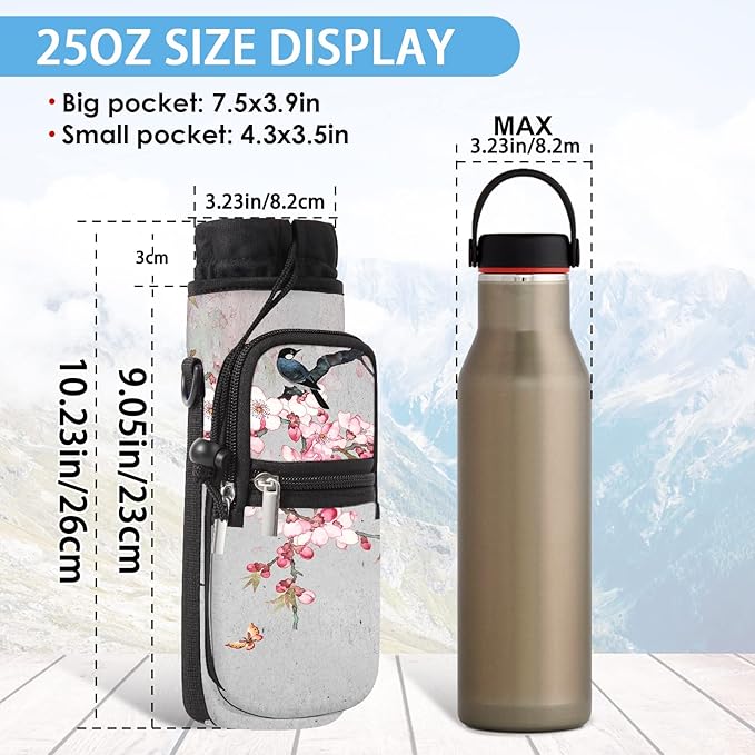 25/32/40/64oz Water Bottle Bag Holder Carrier-Insulated Crossbody Sling Case Sleeve with Strap & Pockets for Men Women Gym Cycling Travel Walking Hiking Camping-CubbioJoy