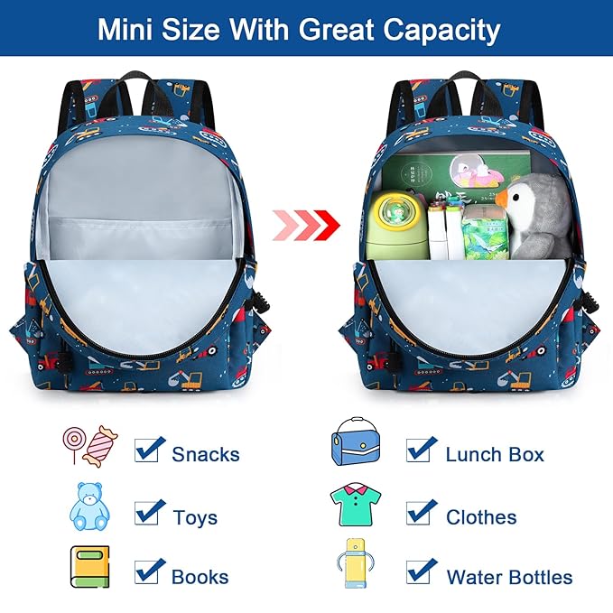 Accmor Toddler Backpack with Leash, Cute Baby Backpack with Anti Lost Wrist Link, Mini Kids Backpack Leash Walking Harness for Travel, Adjustable Excavator Backpack Tether for Boys Girls Ages 1-3-CubbioJoy