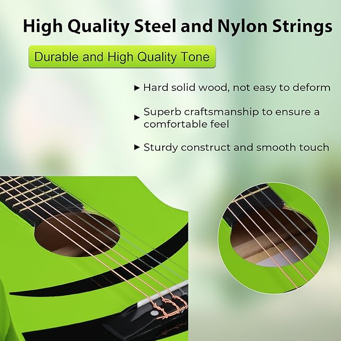 ADM Beginner Acoustic Classical Guitar Nylon Strings Wooden Guitar Bundle Kit for Kid Boy Girl Student Youth Guitarra Online Lessons with Starter Accessories (30 Inch, Geen)-CubbioJoy
