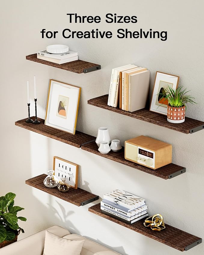AMADA HOMEFURNISHING Long Wall Shelves, Rustic Farmhouse Floating Shelves for Bedroom, Bathroom & Living Room, Brown-CubbioJoy