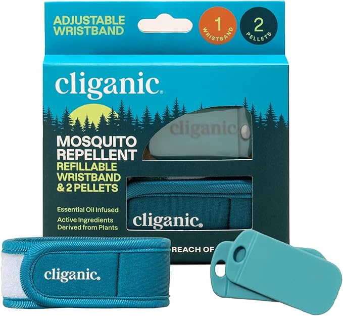 Cliganic Mosquito Repellent Pack (Wristband + 2 Refill Pellets) - Adjustable, Natural DEET-Free, Essential Oil Infused-CubbioJoy