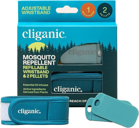 Cliganic Mosquito Repellent Pack (Wristband + 2 Refill Pellets) - Adjustable, Natural DEET-Free, Essential Oil Infused-CubbioJoy